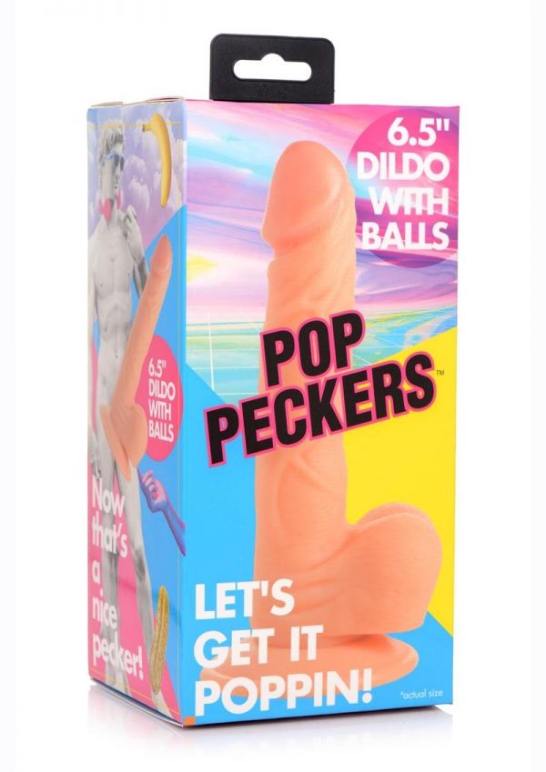Pop Peckers Dildo with Balls 6.5in - Vanilla