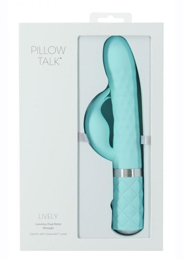 Pillow Talk Lively Silicone Rechargeable Dual Motor Massager with Swarovski Crystal - Teal