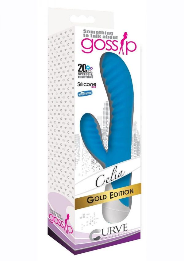 Gossip Celia 20x Ribbed Silicone Rabbit Vibrator - Blue