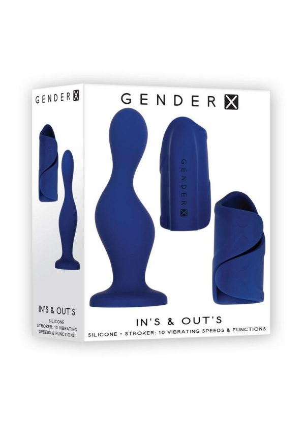 Gender X Ins and Outs Rechargeable Silicone Dildo and Stroker Set (2 piece) - Blue