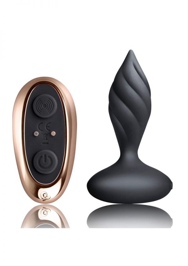 Desire Rechargeable Silicone Anal Plug with Remote Control - Black/Rose Gold