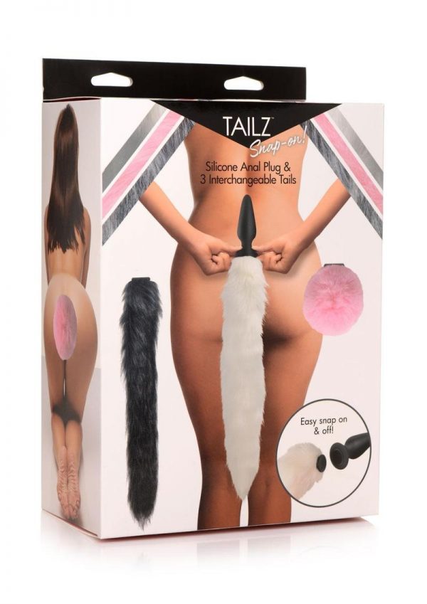 Tailz Silicone Anal Plug andamp; 3 Interchangeable Tails Set - Assorted Colors