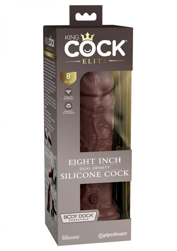 King Cock Elite Dual Density Silicone Dildo 8in - Chocolate