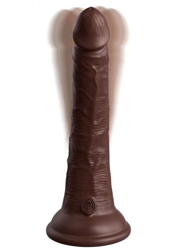 King Cock Elite Dual Density Vibrating Rechargeable Silicone Dildo with Remote Control 7in - Chocolate