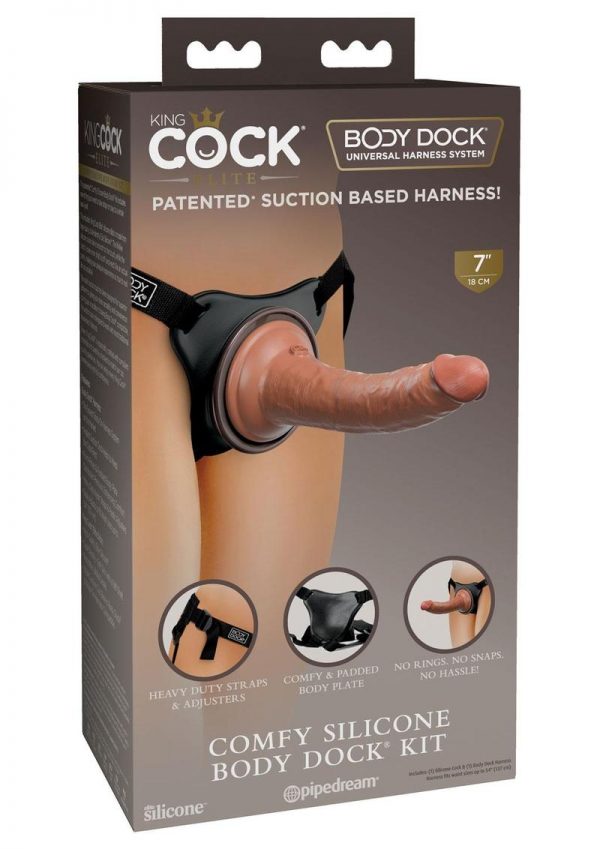 King Cock Comfy Silicone Body Dock Strap-on Kit With Dildo 7in - Caramel/Black