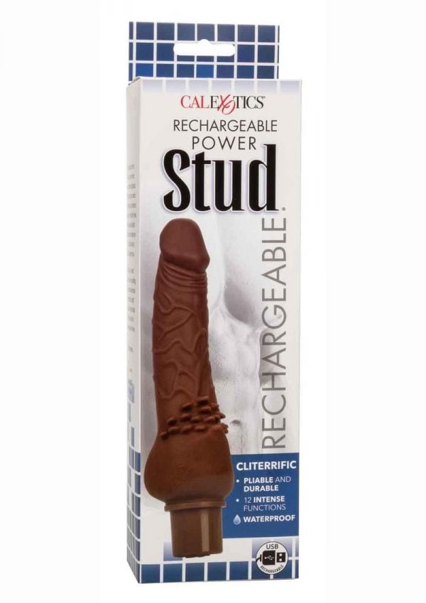 Rechargeable Power Stud Cliterrific Silicone Vibrator - Brown