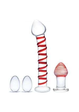 Glas Mr. Swirly Set with Glass Kegal Balls (4 piece) - Clear/Red