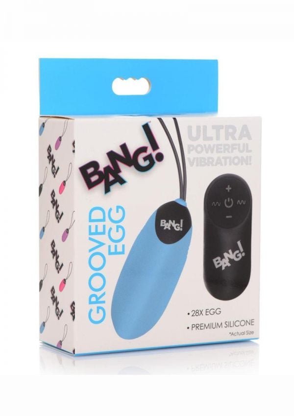 Bang! 28X Grooved Rechargeable Silicone Egg with Remote Control - Blue