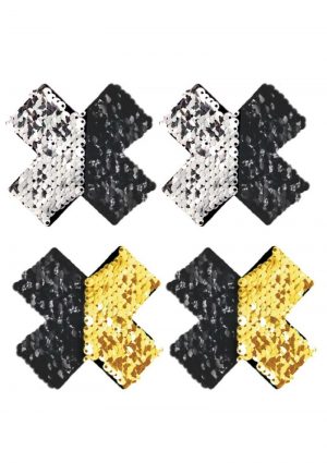 Peekaboos Reversilbe Sequin X Pasties - Black/Gold