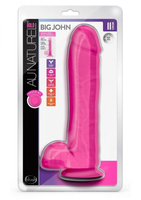 Au Naturel Bold Big John Dildo with Suction Cup and Balls 11in - Pink