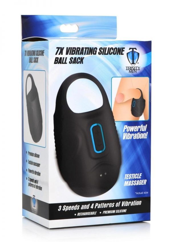 Trinity 4 Men Rechargeable Silicone 7X Vibrating Silicone Ball Sack - Black/Blue