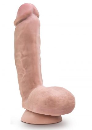 Dr. Skin Plus Thick Posable Dildo with Squeezable Balls 8in - Vanilla