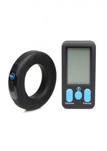 Zeus Vibrating andamp; E-Stim Rechargeable Silicone Cock Ring with Remote Control 45mm - Black
