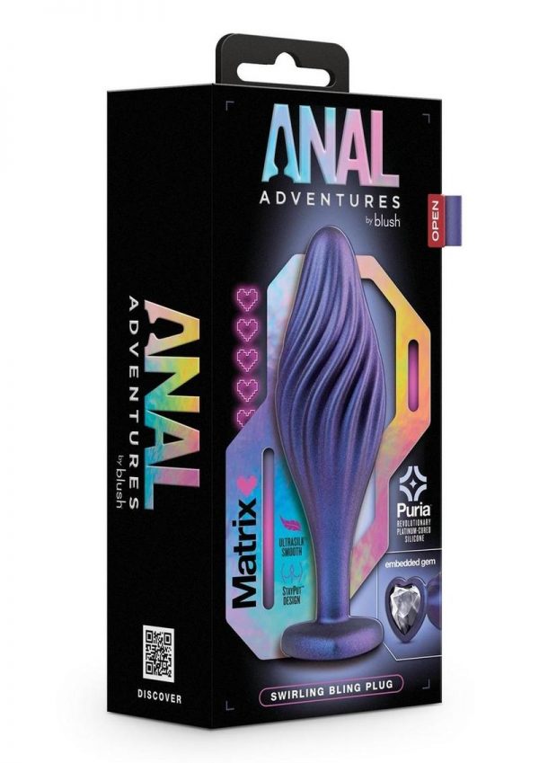Anal Adventures Matrix Swirling Bling Silicone Plug - Sapphire Blue