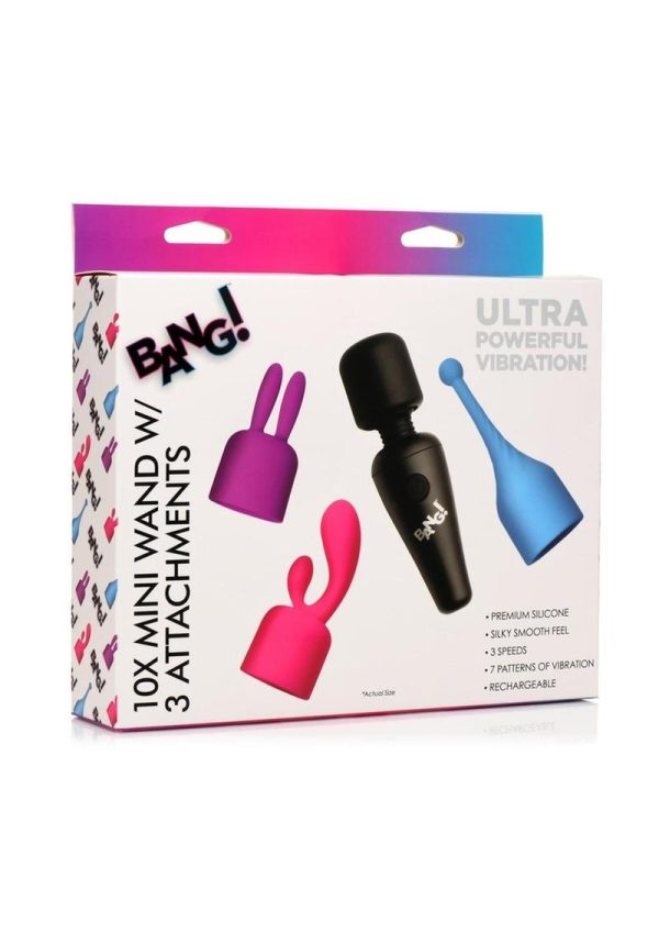 Bang! 10X Mini Wand Set Rechargeable Silicone Vibrator with 3 Attachments - Assorted Colors