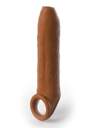 Fantasy X-Tension Elite Silicone Uncut Extension Sleeve with Strap 7in - Caramel