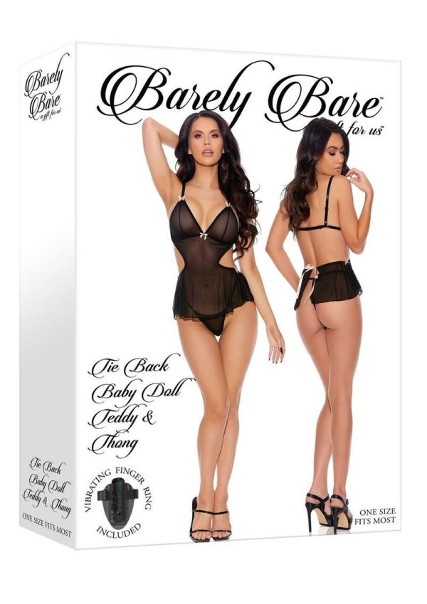 Barely Bare Tie-Back Baby Doll Teddy and Thong - O/S - Black