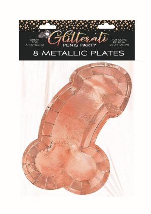 Glitterati Penis Plates 10in (8 per Pack) - Rose Gold
