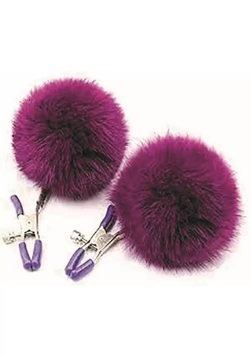 Sexy AF Nipple Clamps Puff Balls - Purple