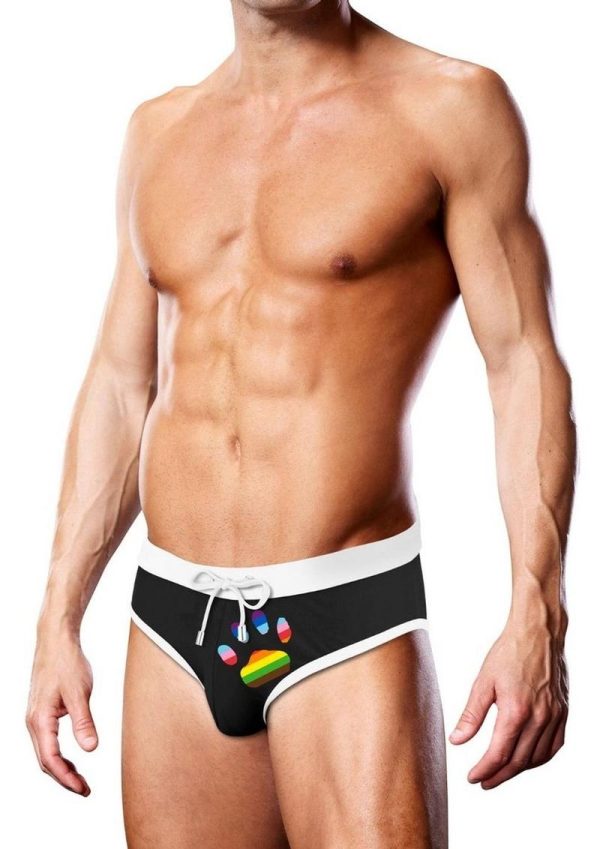 Prowler Oversized Paw Swimming Brief - Large - Black/Rainbow