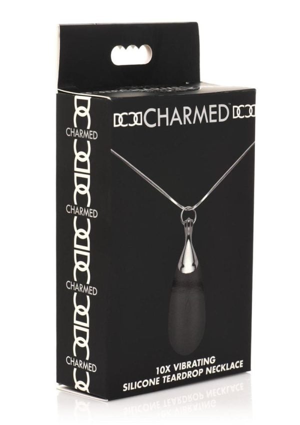 Charmed 10X Vibrating Silicone Teardrop Necklace Rechargeable Stimulator - Black