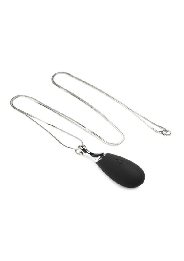Charmed 10X Vibrating Silicone Teardrop Necklace Rechargeable Stimulator - Black