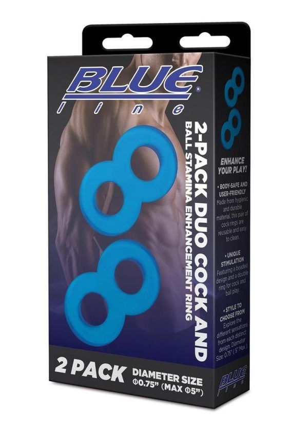 Blue Line Duo Cock And Ball Stamina Enhancement Ring (2 Pack) - Blue