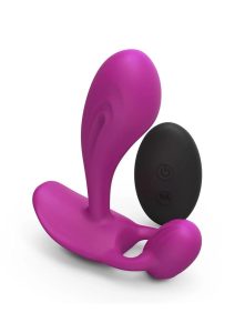 Witty Rechargeable Silicone Vibrator with Clitoral Stimulator - Sweet Orchid Magenta