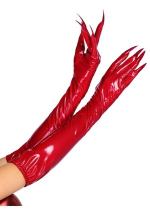 Leg Avenue Vinyl Claw Gloves - Medium - Red