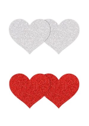 Pretty Pasties Glitter Hearts - Red/Silver