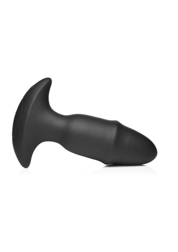 Thunder Plug Butt Slider 7x Sliding Ring Silicone Rechargeable Missle Plug with Remote Control - Black