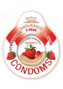 Lubricated Flavored Endurance Condoms 3 Per Pack - Strawberry