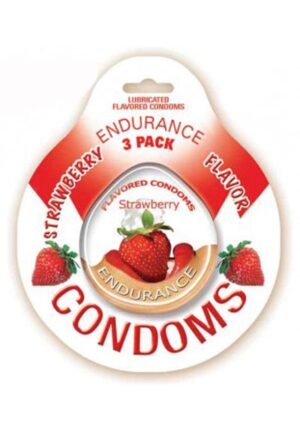 Lubricated Flavored Endurance Condoms 3 Per Pack - Strawberry