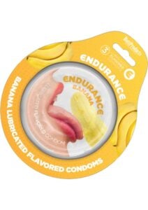 Lubricated Flavored Endurance Condoms 3 Per Pack - Banana