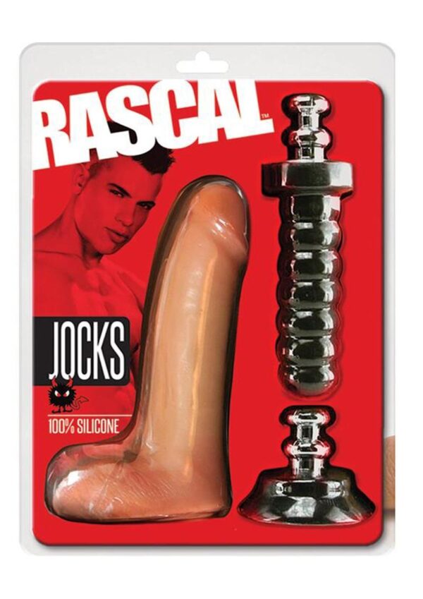 Rascal Jock Brent Silicone Cock Dildo with Silicone Handle and Suction Cup Base 8in - Vanilla