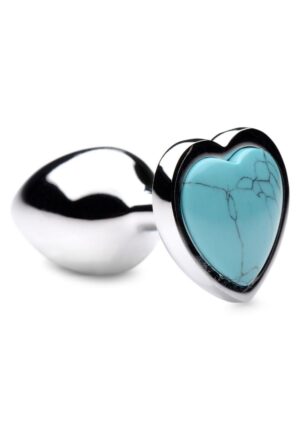 Booty Sparks Gemstones Turquoise Heart Anal Plug - Small - Blue