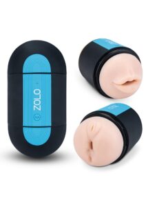 ZOLO Pleasure Pill Silicone Rechargeable Masturbator - Mouth and Anal - Black/Blue