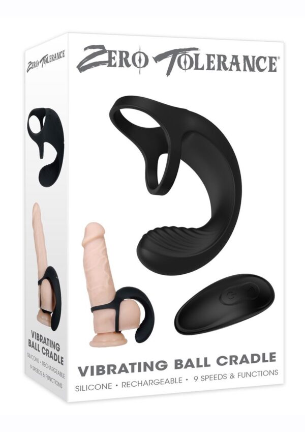 Zero Tolerance Vibrating Ball Cradle Silicone Rechargeable Cock Ring with Remote Control - Black