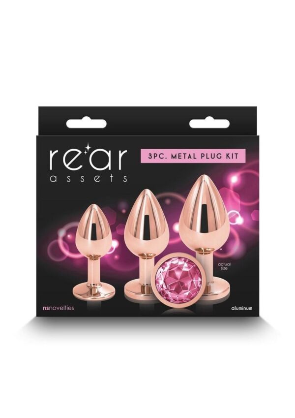 Rear Assets Aluminum Anal Plug Trainer Kit (3 pieces) - Rose Gold/Pink