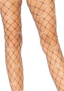 Leg Avenue Indescent Rhinestone Fence Net Tights - O/S - Black