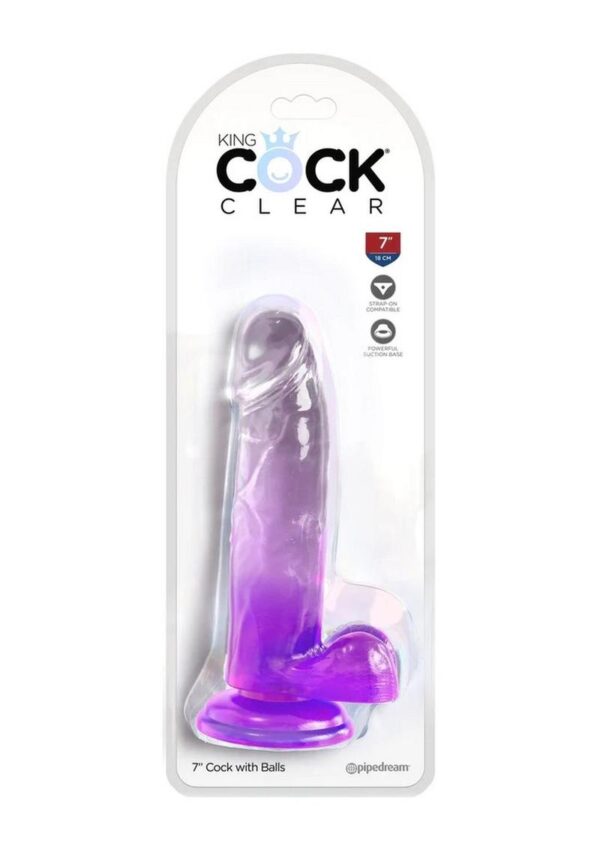 King Cock Clear Dildo with Balls 7in - Purple