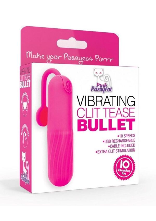 Pink Pussycat Vibrating Clit Tease Rechargeable Silicone Stimulator - Pink