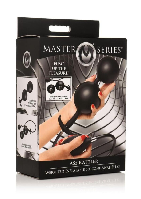 Master Series Ass Rattler Weighted Inflatable Silicone Anal Plug - Black