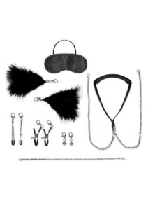 Lux Fetish Interchangeable Collar and Nipple Clip Set (12 Piece) - Black