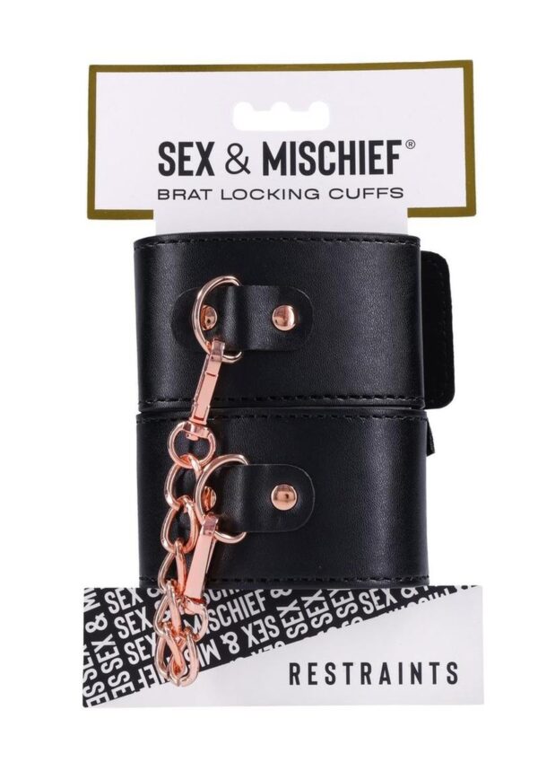 Sex and Mischief Brat Locking Cuffs - Rose Gold/Black