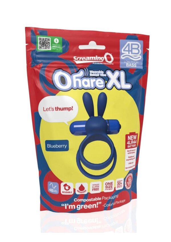 4B Ohare XL Rechargeable Silicone Rabbit Vibrating Cock Ring - Blueberry