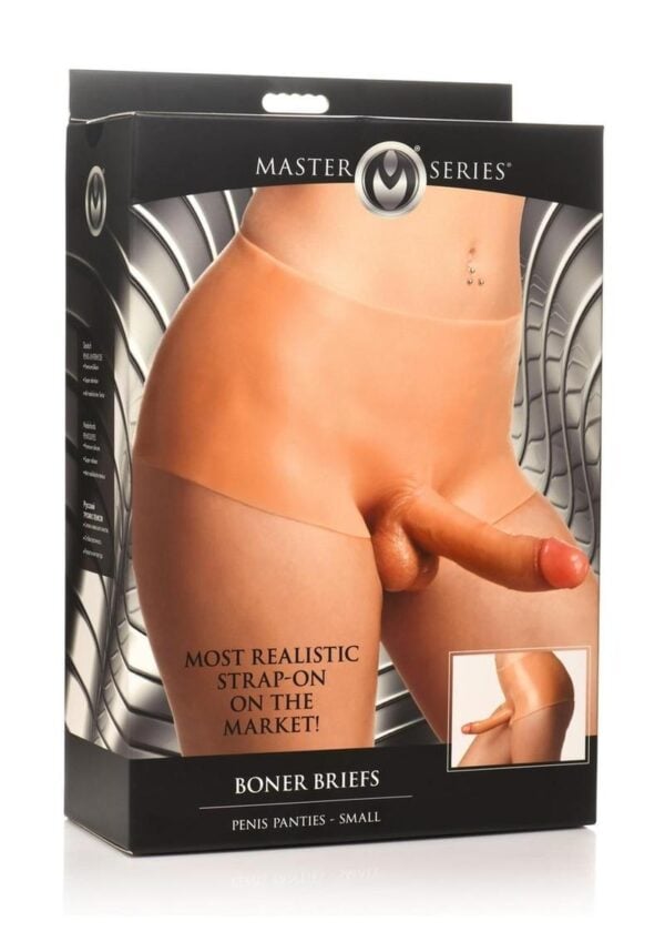 Master Series Boner Brief Penis Panties with Posable Dildo - Small - Vanilla