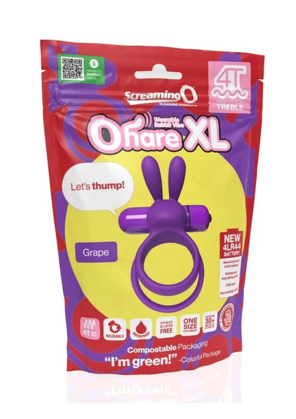 4T Ohare XL Rechargeable Silicone Rabbit Vibrating Cock Ring - Grape