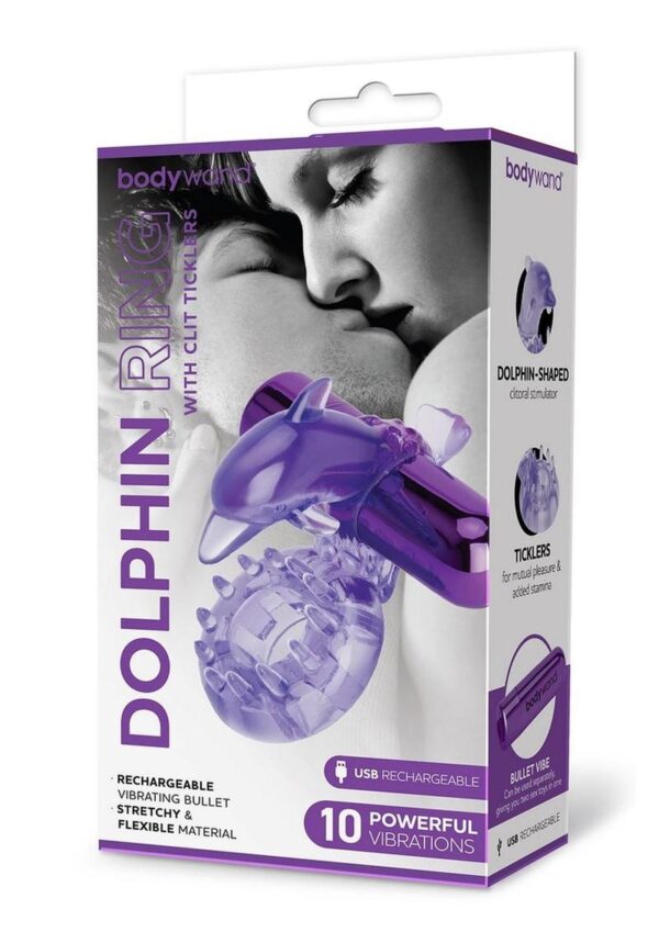 Bodywand Rechargeable Silicone Dancing Dolphin Ring - Purple
