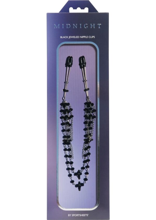 Sincerely Black Jeweled Nipple Clips 16.5in - Black/Silver